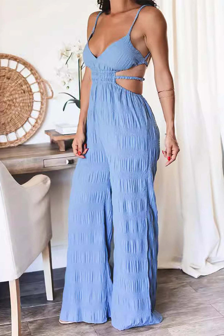 Anouk – Textuur Jumpsuit met Spaghettibandjes en Open Rug