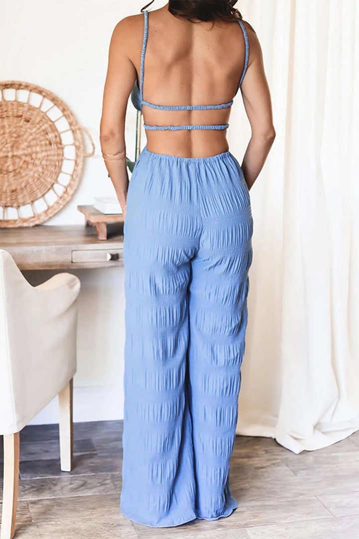 Anouk – Textuur Jumpsuit met Spaghettibandjes en Open Rug