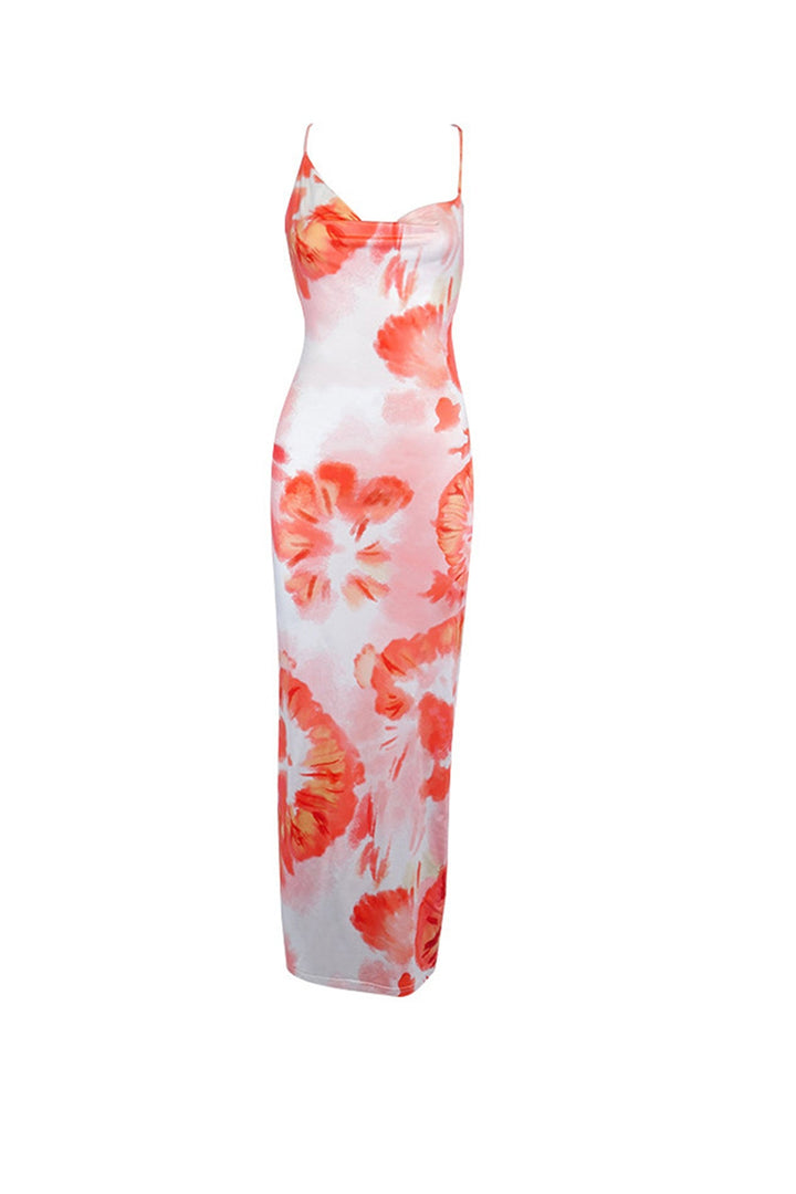 Fleur – Tie-Dye Cami Jurk met Watervalhals en Strikrug