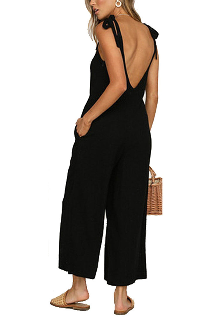 Britt – Jumpsuit van Katoenmix met Strikbandjes en Zakken