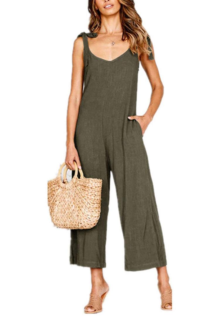 Britt – Jumpsuit van Katoenmix met Strikbandjes en Zakken