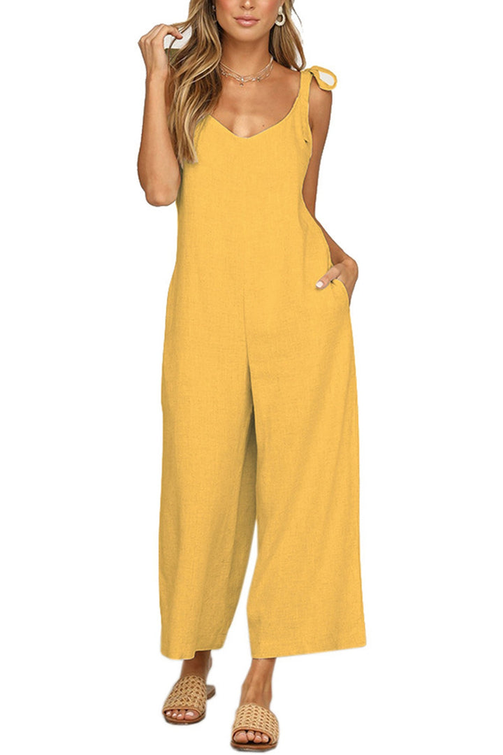 Britt – Jumpsuit van Katoenmix met Strikbandjes en Zakken