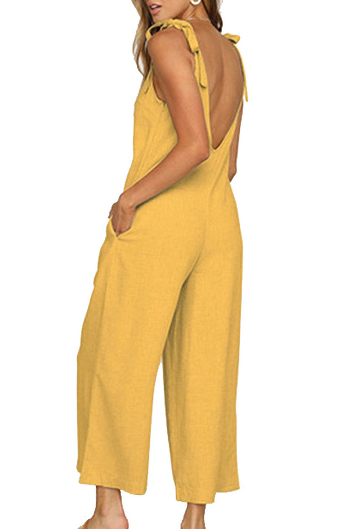 Britt – Jumpsuit van Katoenmix met Strikbandjes en Zakken