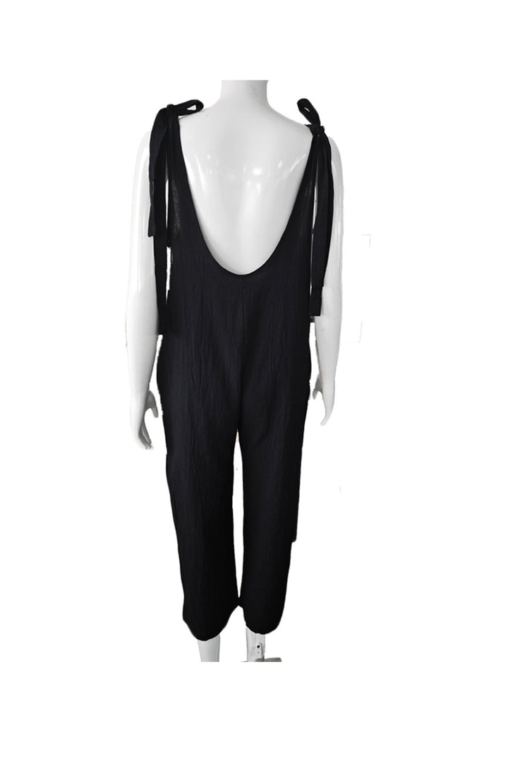 Britt – Jumpsuit van Katoenmix met Strikbandjes en Zakken