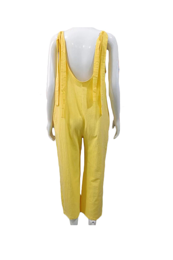 Britt – Jumpsuit van Katoenmix met Strikbandjes en Zakken
