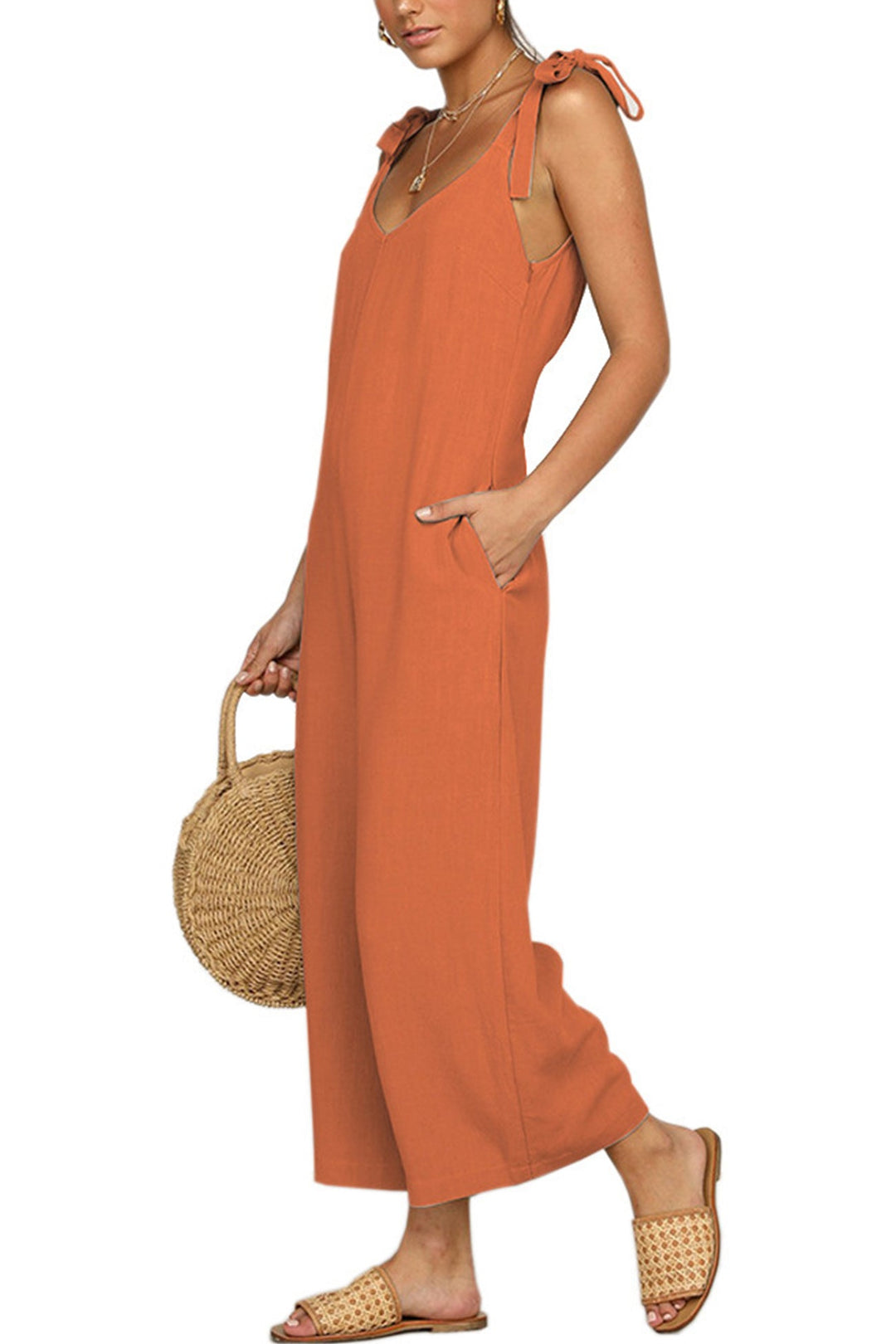 Britt – Jumpsuit van Katoenmix met Strikbandjes en Zakken