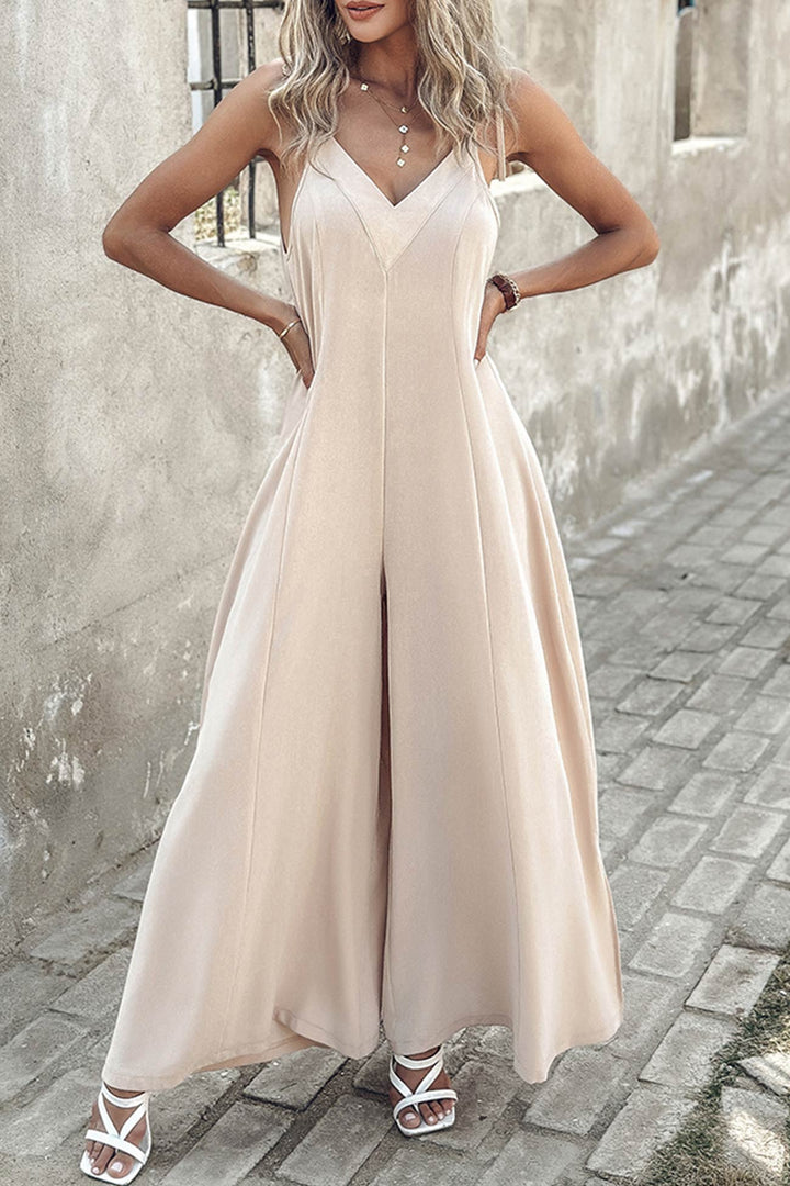 Yfke – Jumpsuit met Strikbandjes, V-Hals en Wijde Pijpen