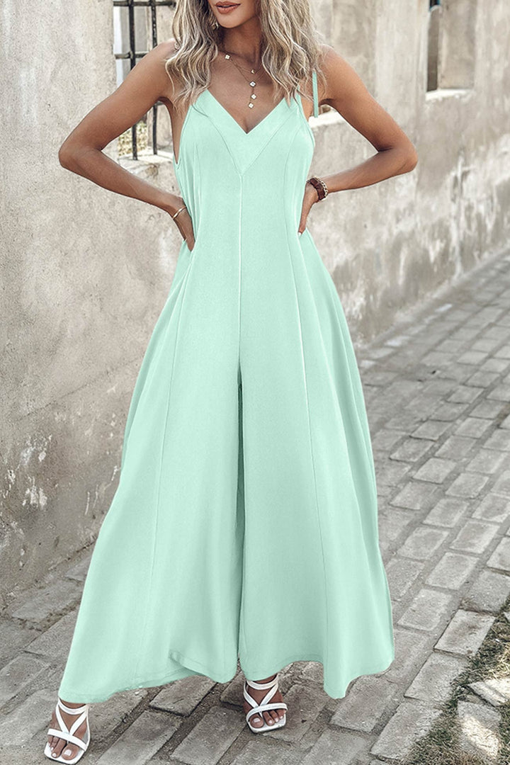 Yfke – Jumpsuit met Strikbandjes, V-Hals en Wijde Pijpen