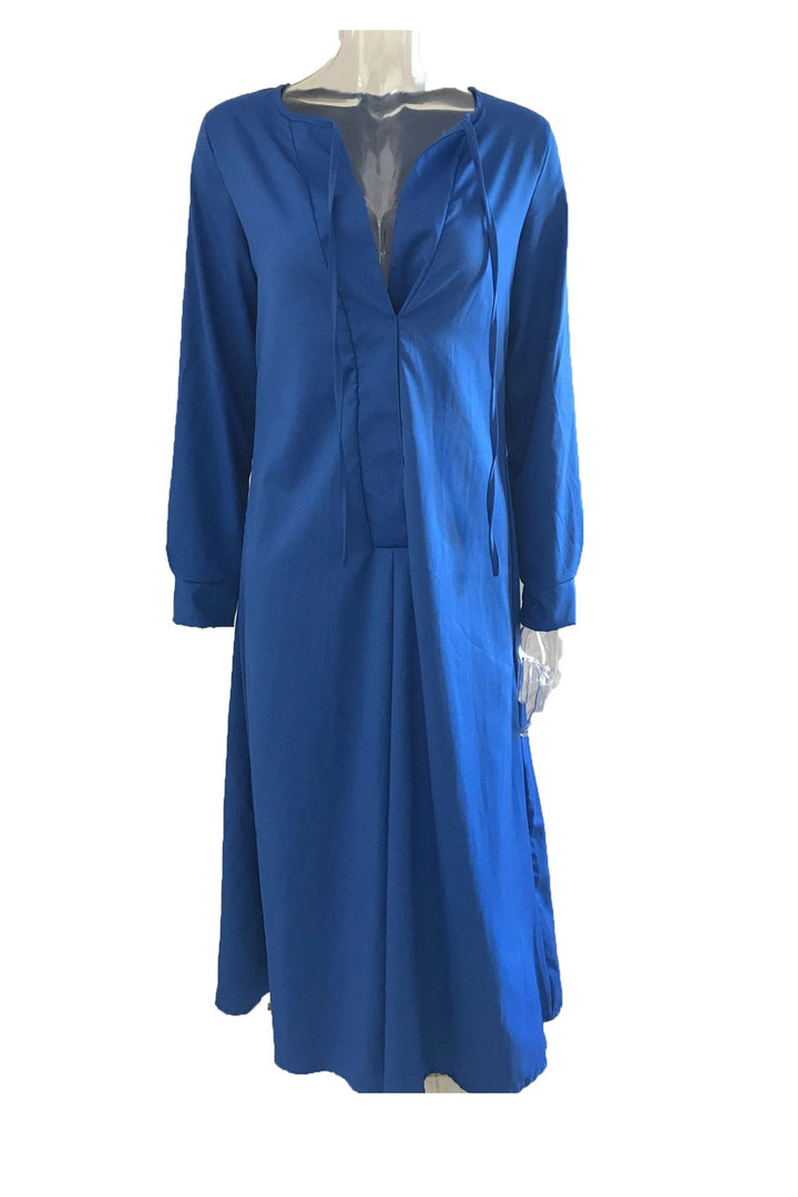 Noëlle – Maxi Jurk met Strikceintuur en Lange Mouwen