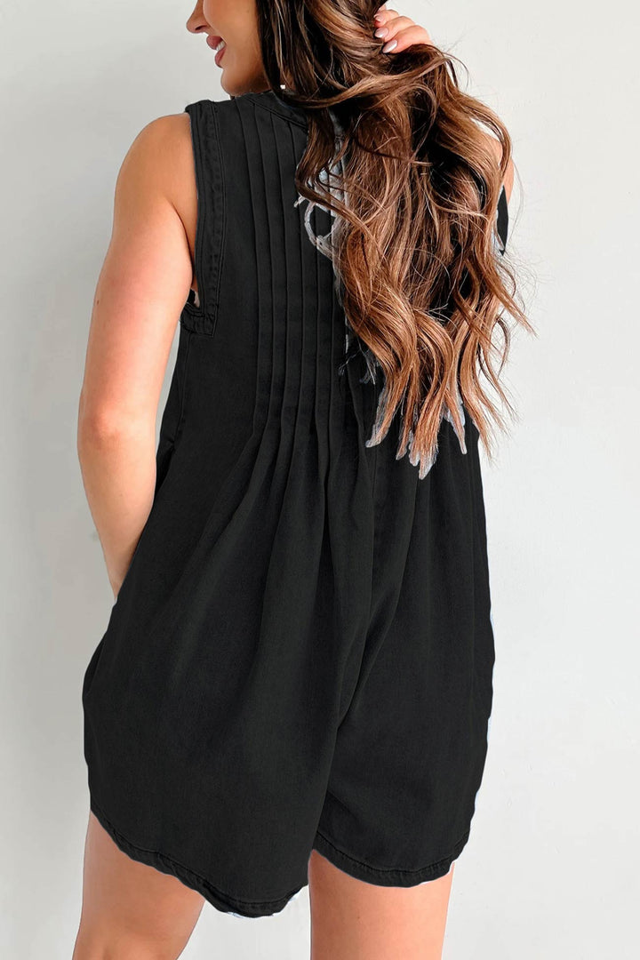 Bo – Mouwloze Denim Romper met Striksluiting en V-Hals