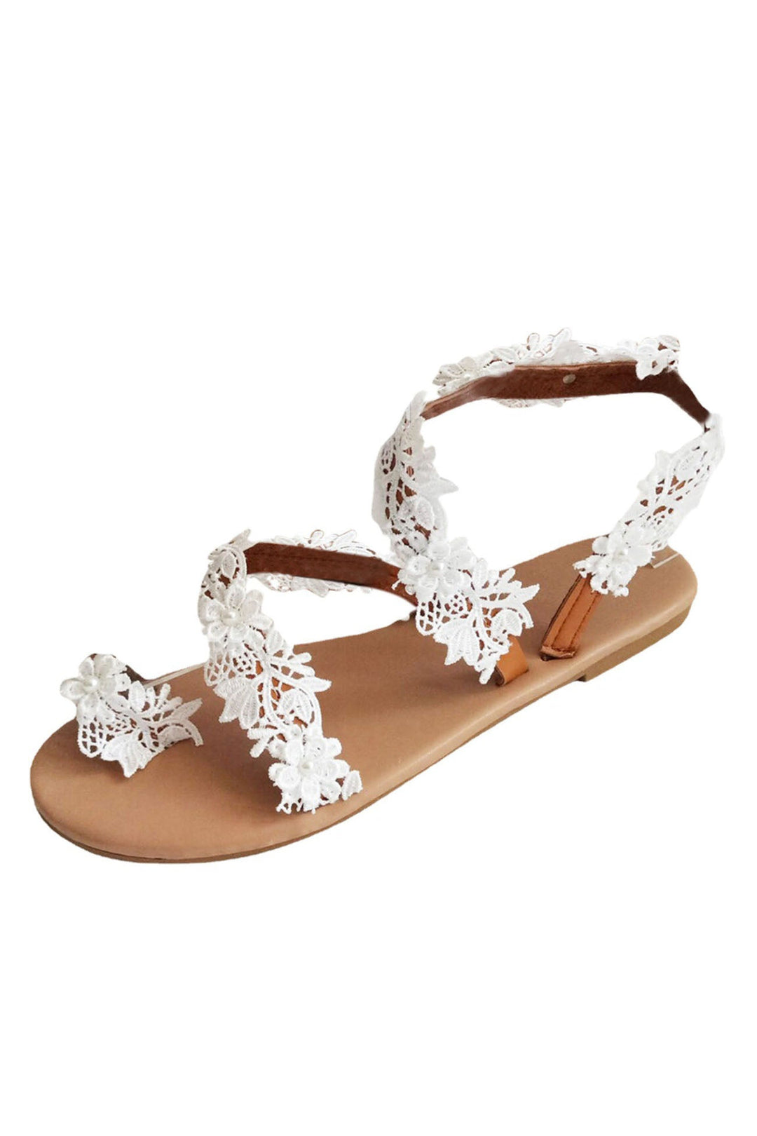 Elin – Boho Teensandalen met Kant, Bloemen en Parelaccenten