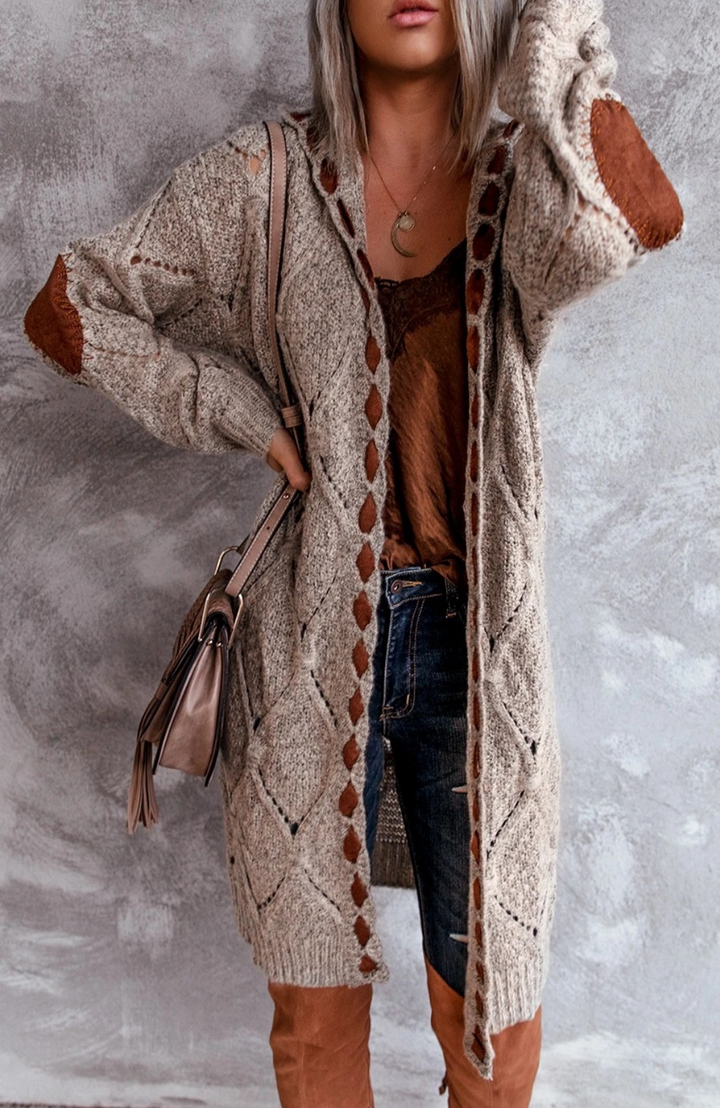 Elodie - Lang Gebreid Vest met Capuchon - Oversized & Warm met Elleboogstukken