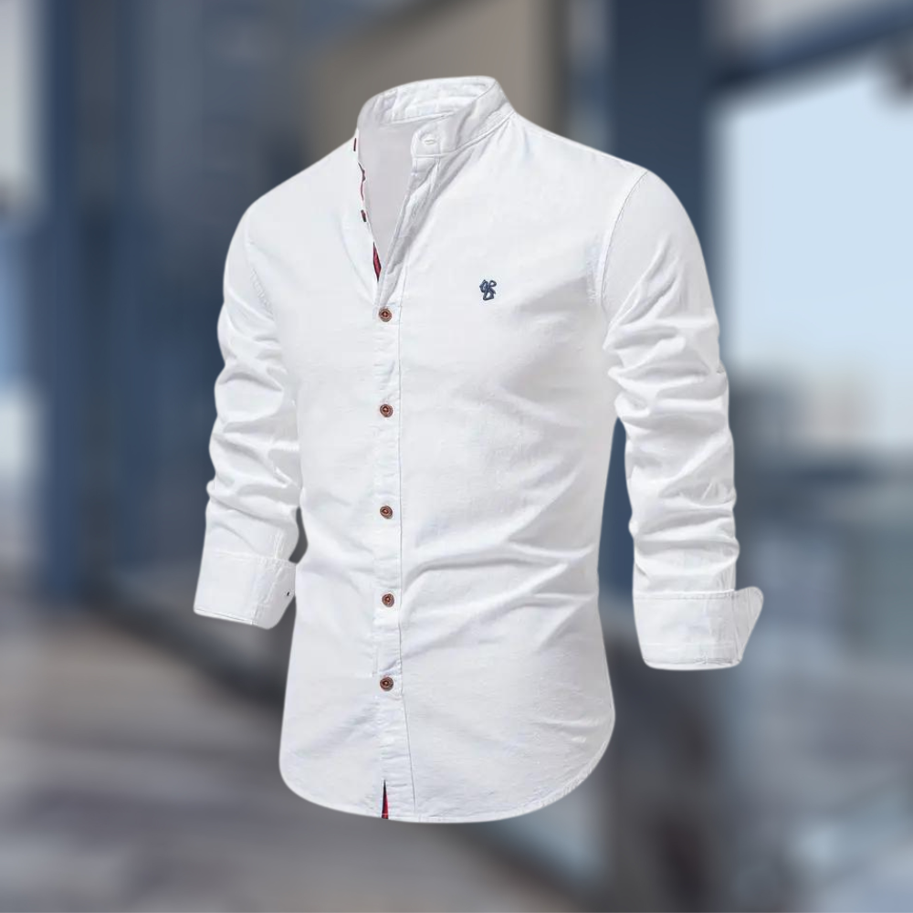 Thierry | Zacht ademend katoenmix shirt voor heren met opstaande kraag en moderne knoopsluiting