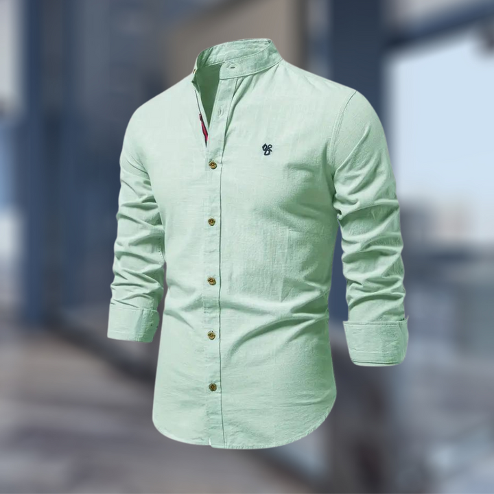 Thierry | Zacht ademend katoenmix shirt voor heren met opstaande kraag en moderne knoopsluiting