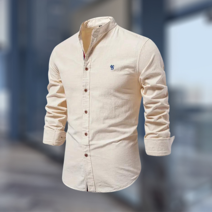 Thierry | Zacht ademend katoenmix shirt voor heren met opstaande kraag en moderne knoopsluiting