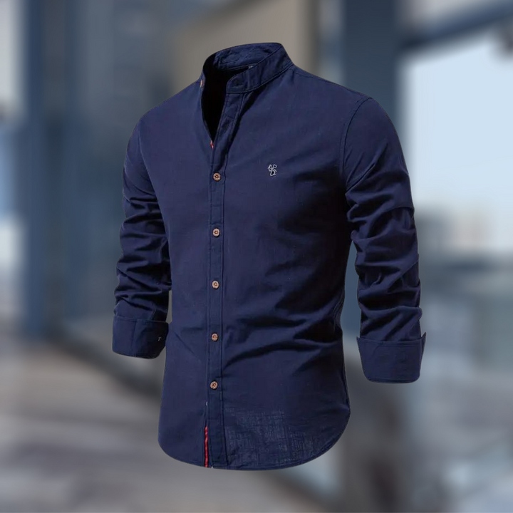 Thierry | Zacht ademend katoenmix shirt voor heren met opstaande kraag en moderne knoopsluiting