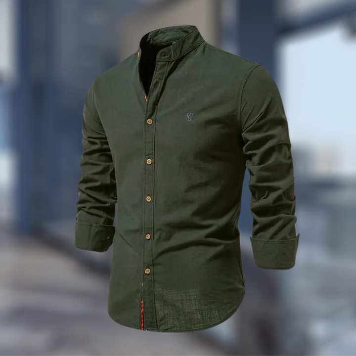 Thierry | Zacht ademend katoenmix shirt voor heren met opstaande kraag en moderne knoopsluiting