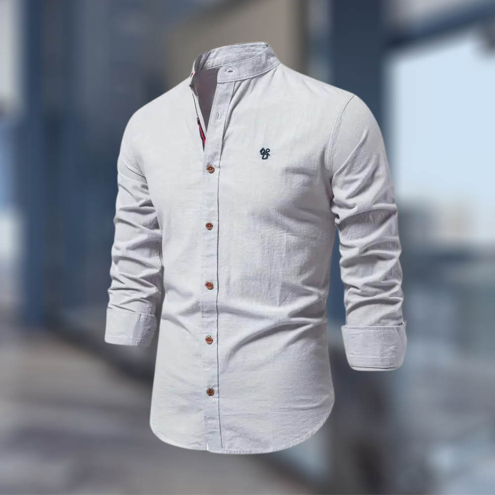 Thierry | Zacht ademend katoenmix shirt voor heren met opstaande kraag en moderne knoopsluiting