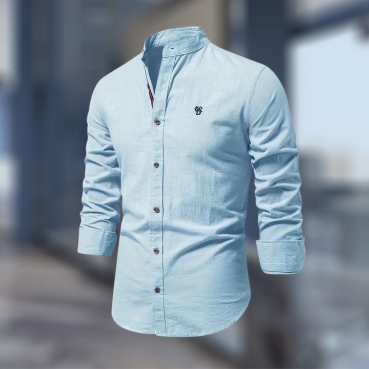 Thierry | Zacht ademend katoenmix shirt voor heren met opstaande kraag en moderne knoopsluiting