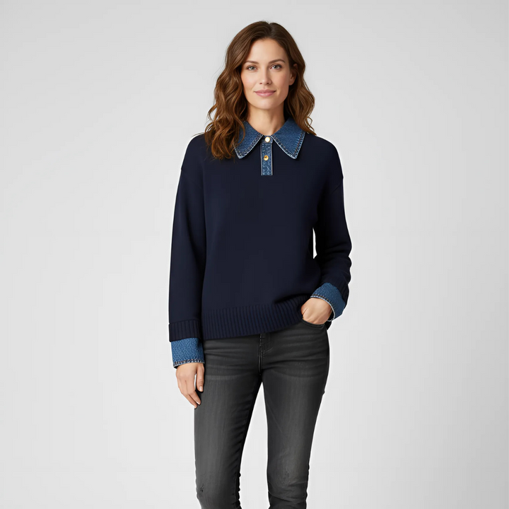 Suzan | Trui met denim kraag en gelaagde look