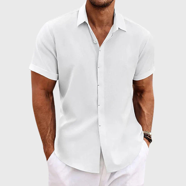 Heren overhemd korte mouw – Minimalistisch katoenen-linnen shirt voor stijlvolle zomerse dagen