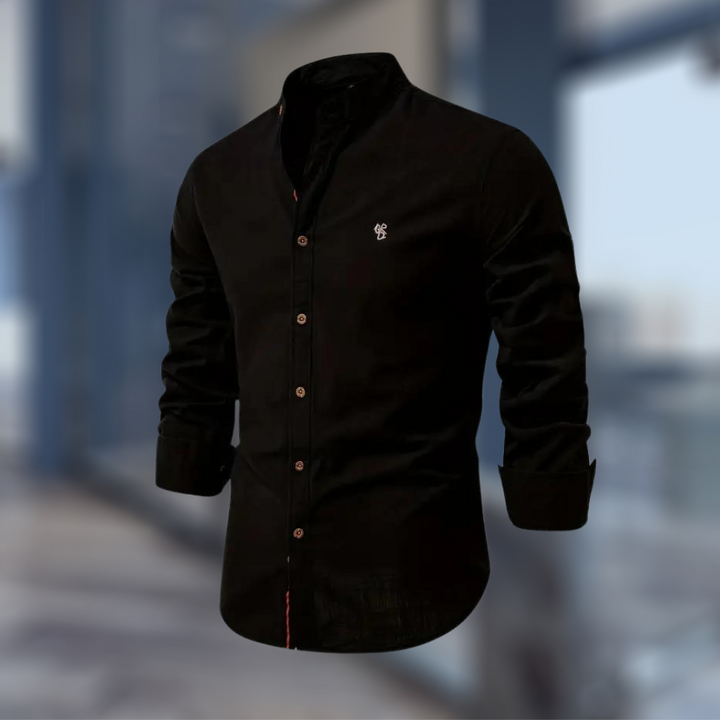 Thierry | Zacht ademend katoenmix shirt voor heren met opstaande kraag en moderne knoopsluiting
