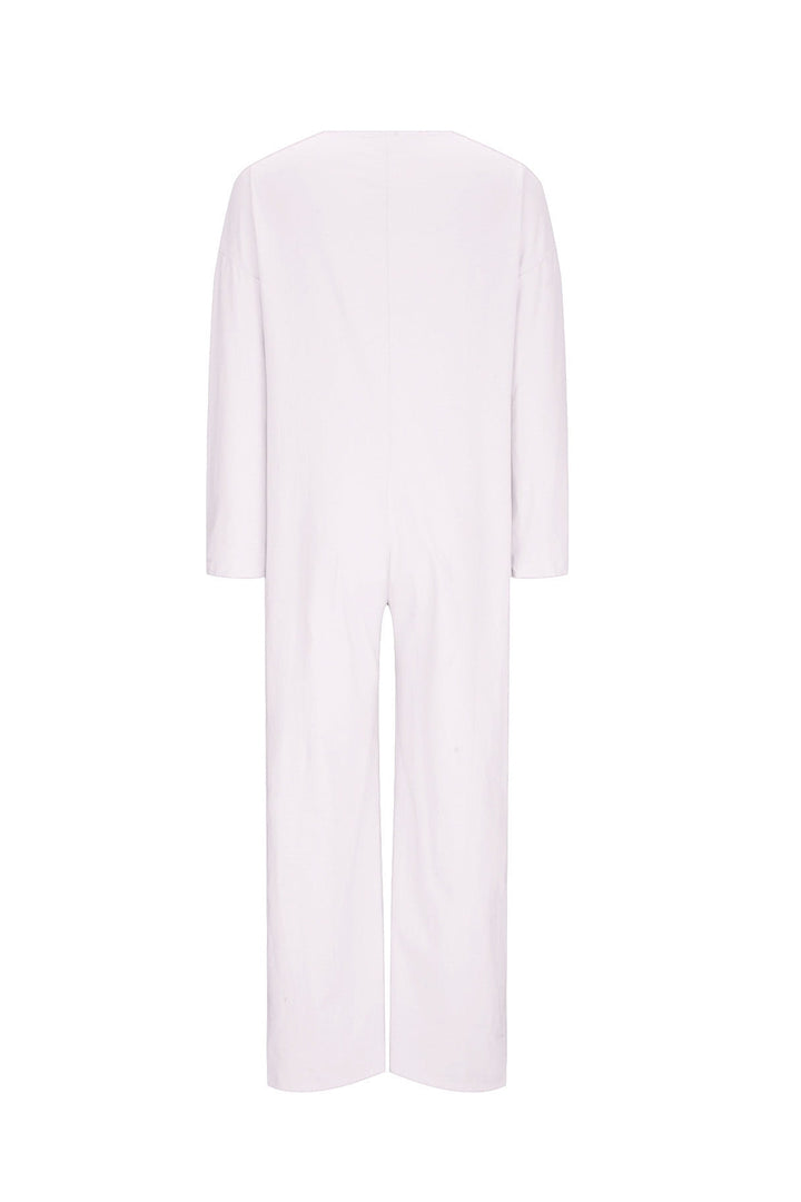Saar – Katoen-Linnen Jumpsuit met Knoopsluiting en V-Hals