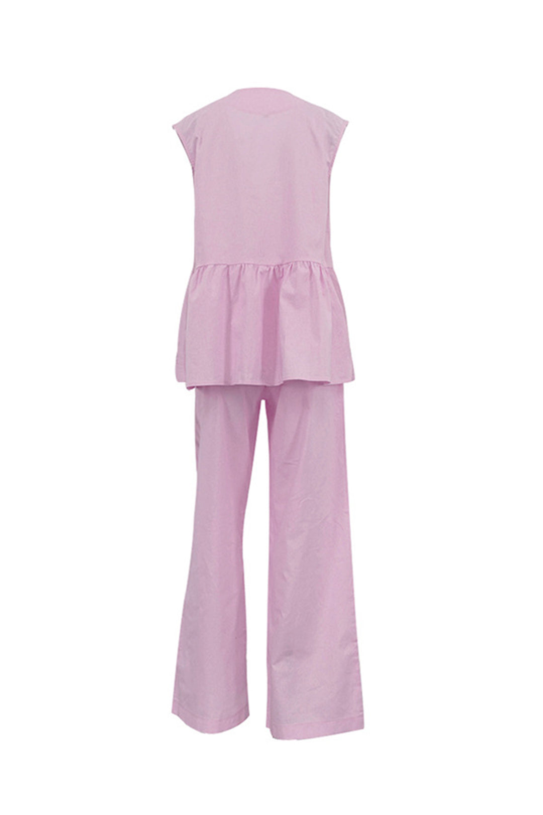 Renée – Katoenen Two-Piece Set met Diepe V-Hals en Wijde Pijpen