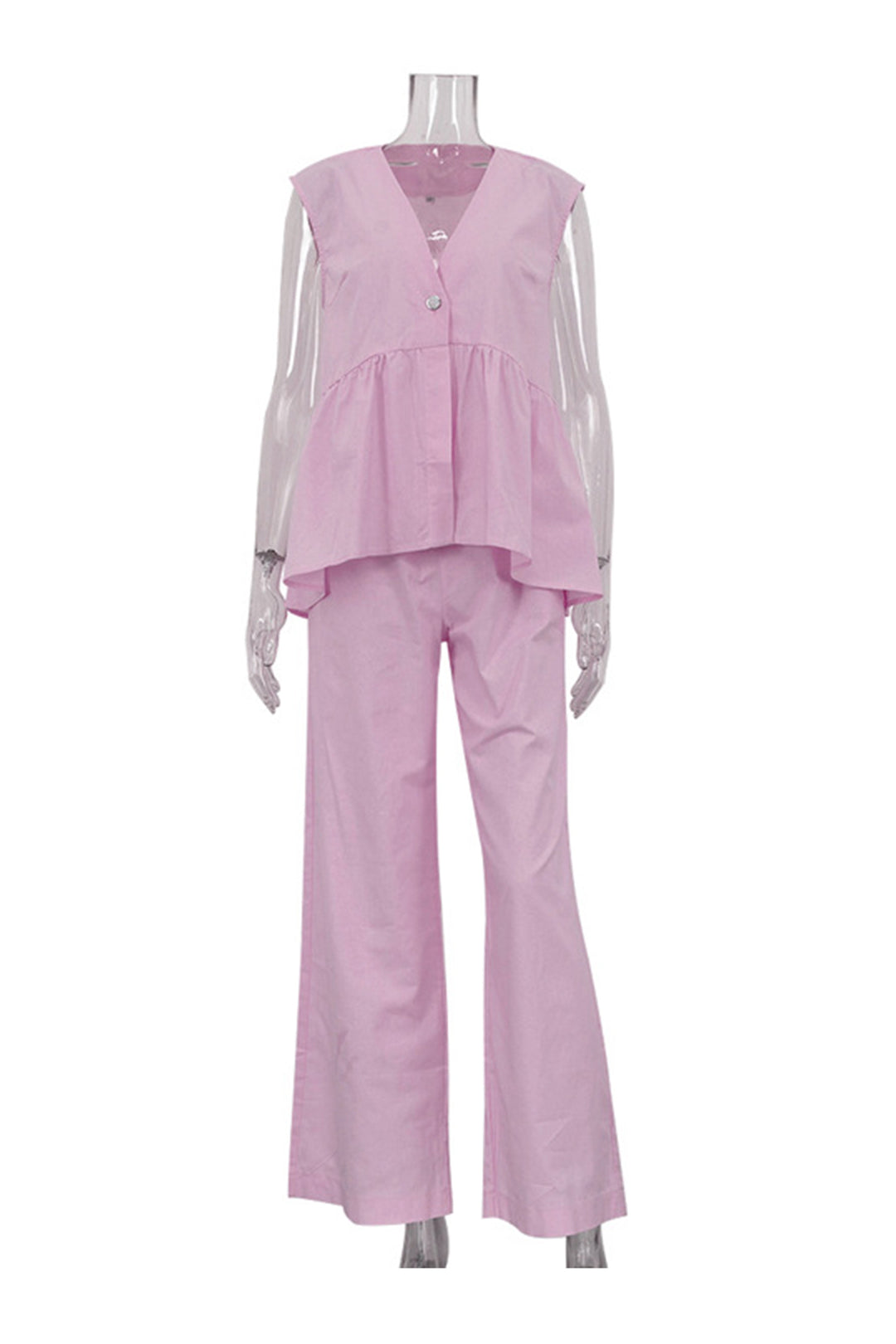 Renée – Katoenen Two-Piece Set met Diepe V-Hals en Wijde Pijpen