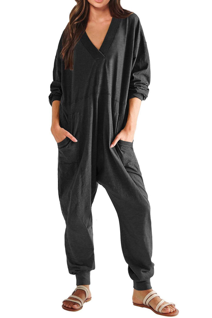 Sofie – Jumpsuit met V-Hals, Lage Schouders en Lange Mouwen