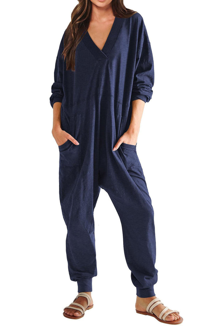 Sofie – Jumpsuit met V-Hals, Lage Schouders en Lange Mouwen