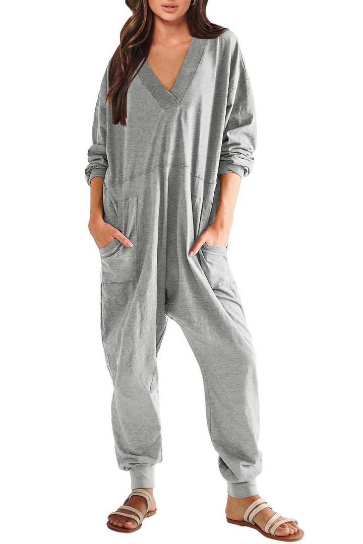 Sofie – Jumpsuit met V-Hals, Lage Schouders en Lange Mouwen