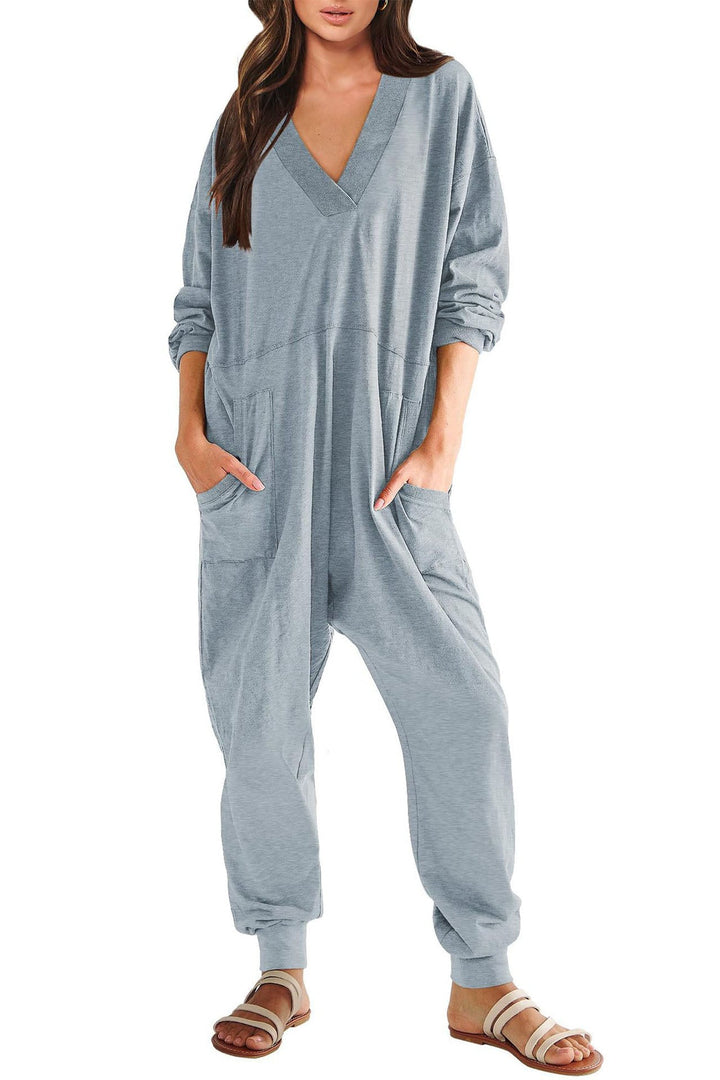 Sofie – Jumpsuit met V-Hals, Lage Schouders en Lange Mouwen