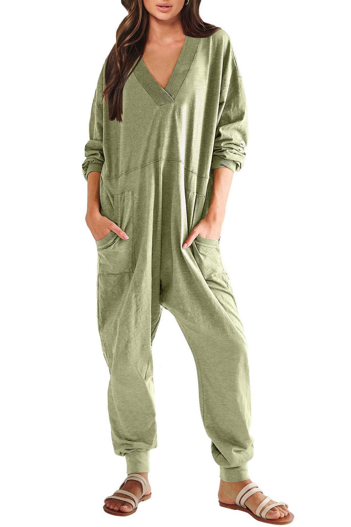Sofie – Jumpsuit met V-Hals, Lage Schouders en Lange Mouwen