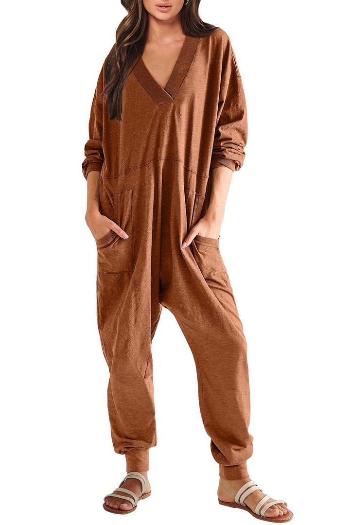 Sofie – Jumpsuit met V-Hals, Lage Schouders en Lange Mouwen