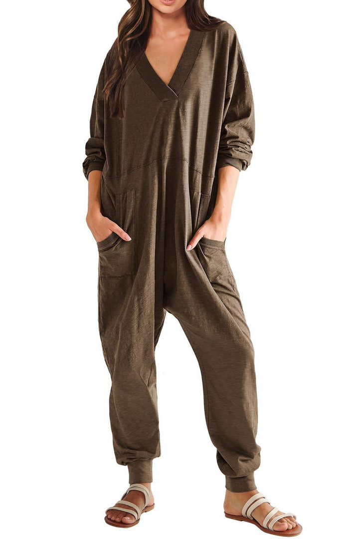 Sofie – Jumpsuit met V-Hals, Lage Schouders en Lange Mouwen