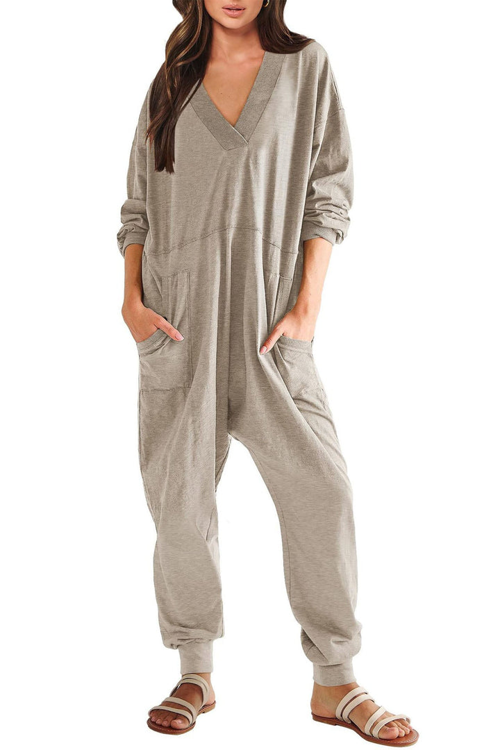 Sofie – Jumpsuit met V-Hals, Lage Schouders en Lange Mouwen