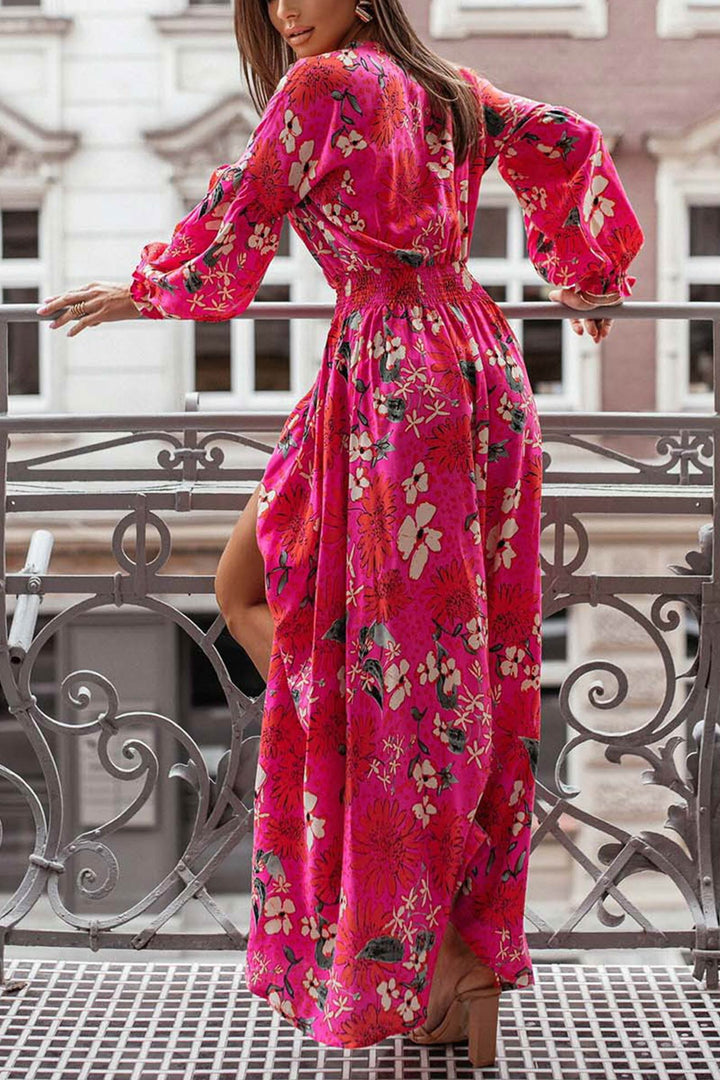 Liesel – Bloemenjurk met V-Hals en Pofmouwen