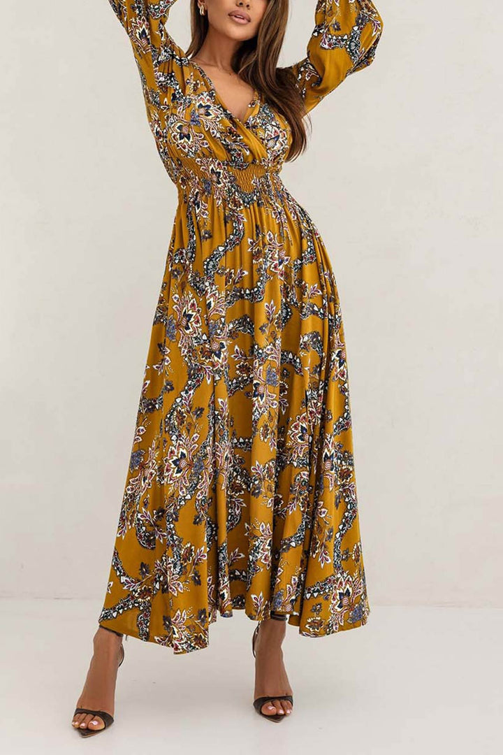 Liesel – Bloemenjurk met V-Hals en Pofmouwen