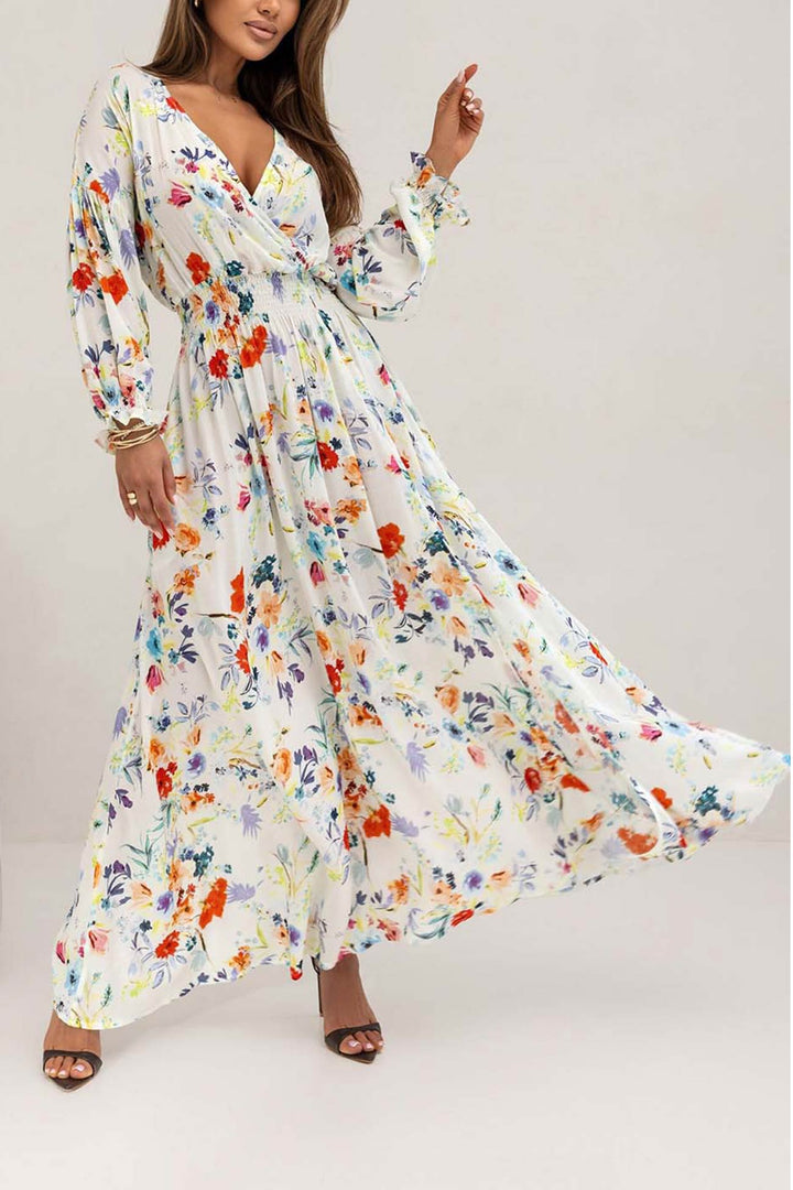 Liesel – Bloemenjurk met V-Hals en Pofmouwen