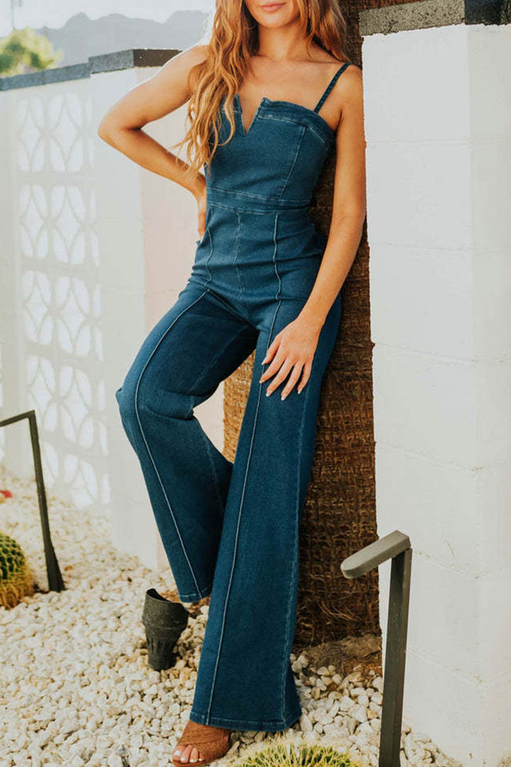 Noëlle – Denim Cami Jumpsuit met Hoge Taille en V-Hals