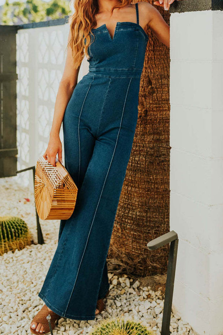Noëlle – Denim Cami Jumpsuit met Hoge Taille en V-Hals