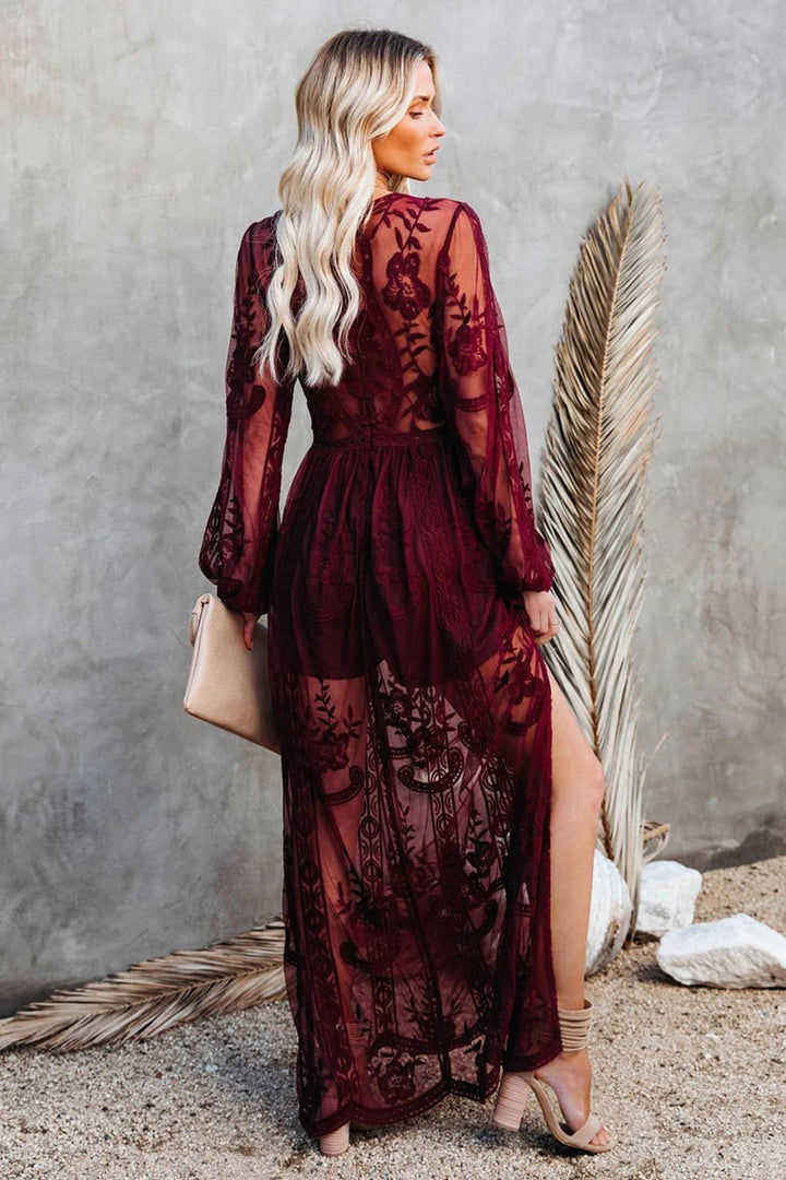 Veerle – Maxi Jurk met Kantdetails en Zijsplit