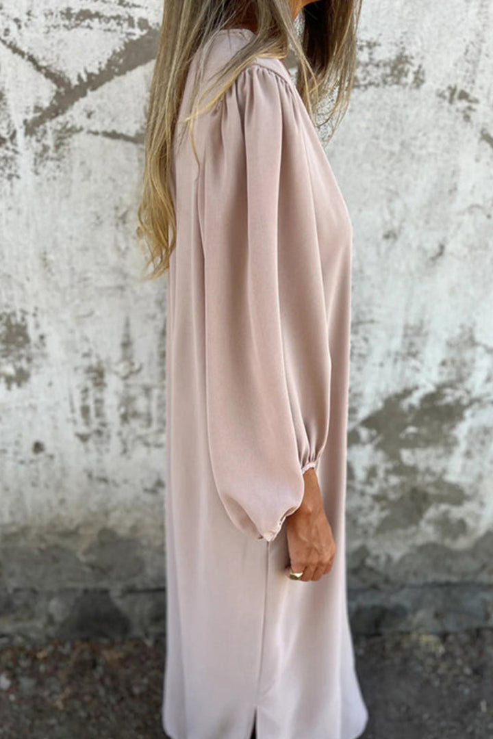 Jinte – Maxi Jurk met V-Hals en Ballonmouwen