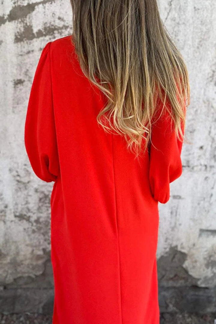 Jinte – Maxi Jurk met V-Hals en Ballonmouwen