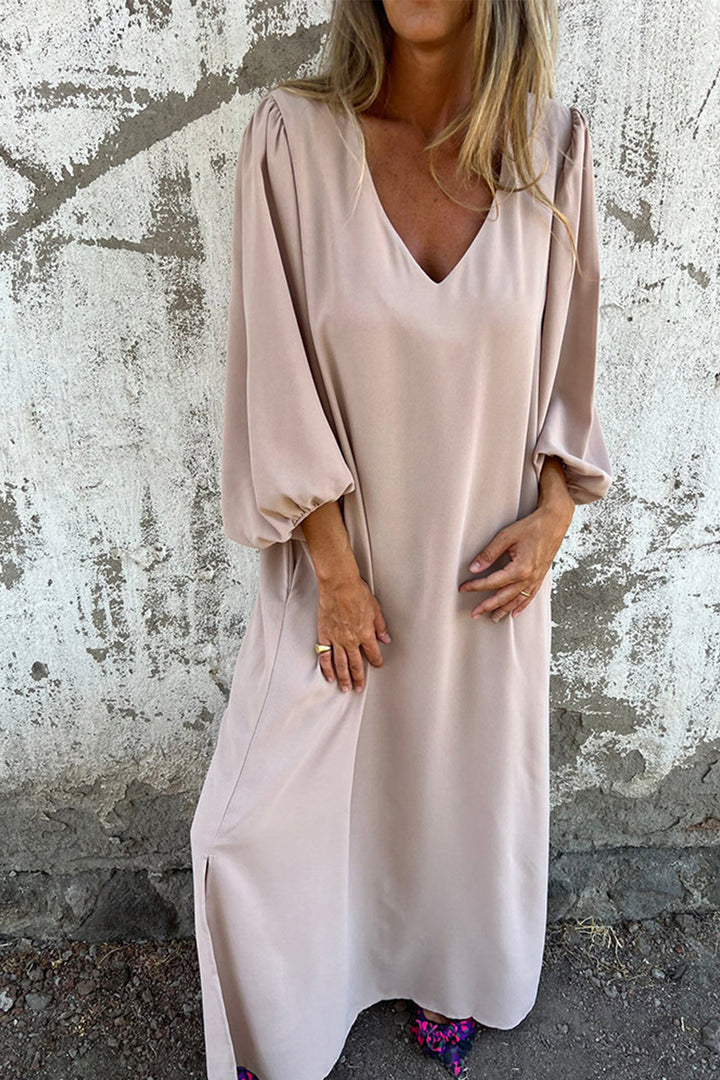 Jinte – Maxi Jurk met V-Hals en Ballonmouwen
