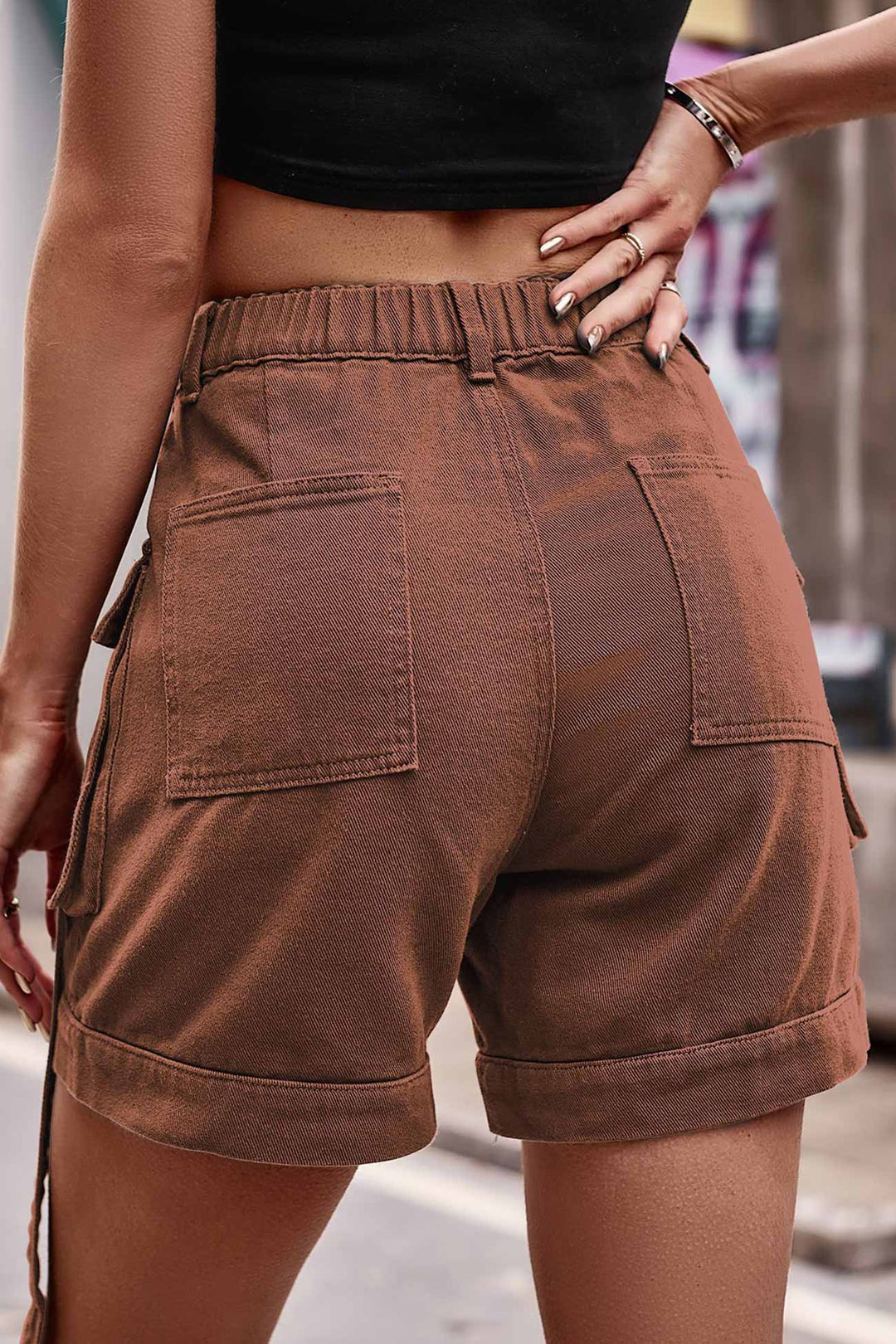 Yara – Cargo Denim Shorts met Elastische Taille