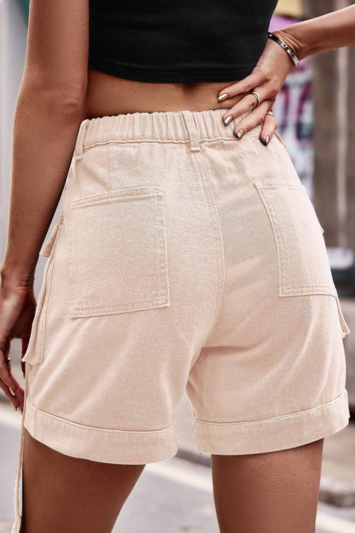 Yara – Cargo Denim Shorts met Elastische Taille