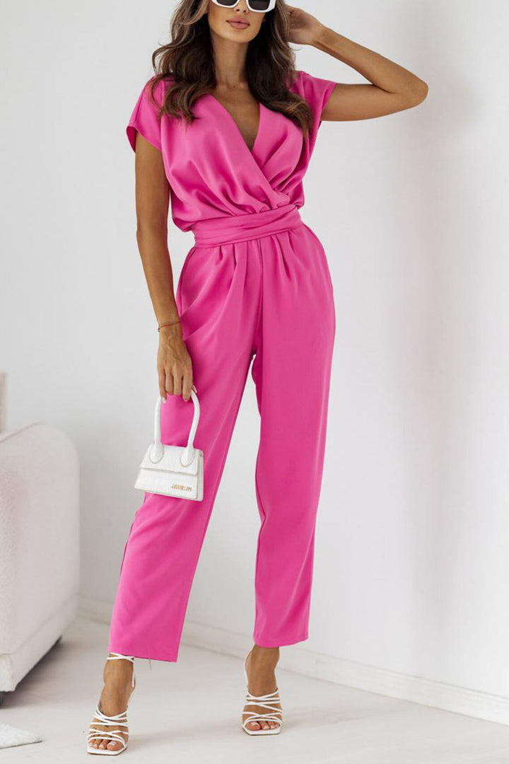 Elin – Jumpsuit met V-Hals, Strikceintuur en Steekzakken
