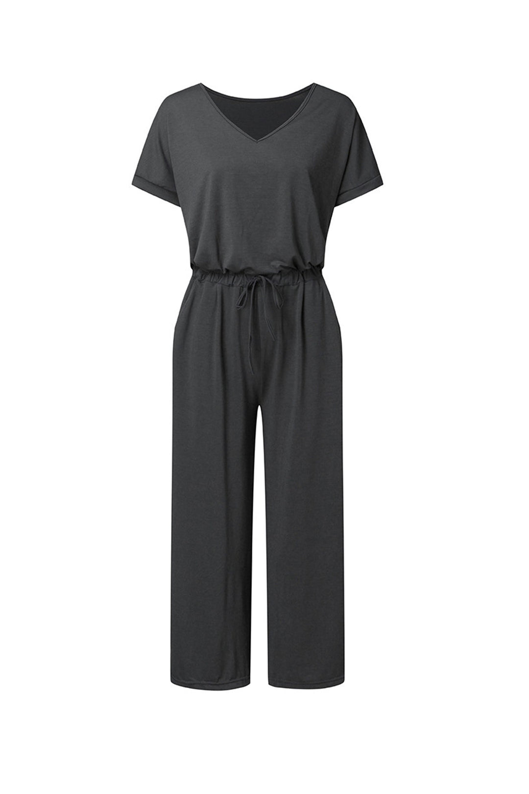 Nina – Jumpsuit met V-Hals, Korte Mouwen en Elastische Taille